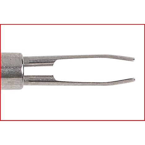 Nahaufnahme einer silberfarbenen Pinzette mit abgerundeten Spitzen, die sich leicht öffnen.